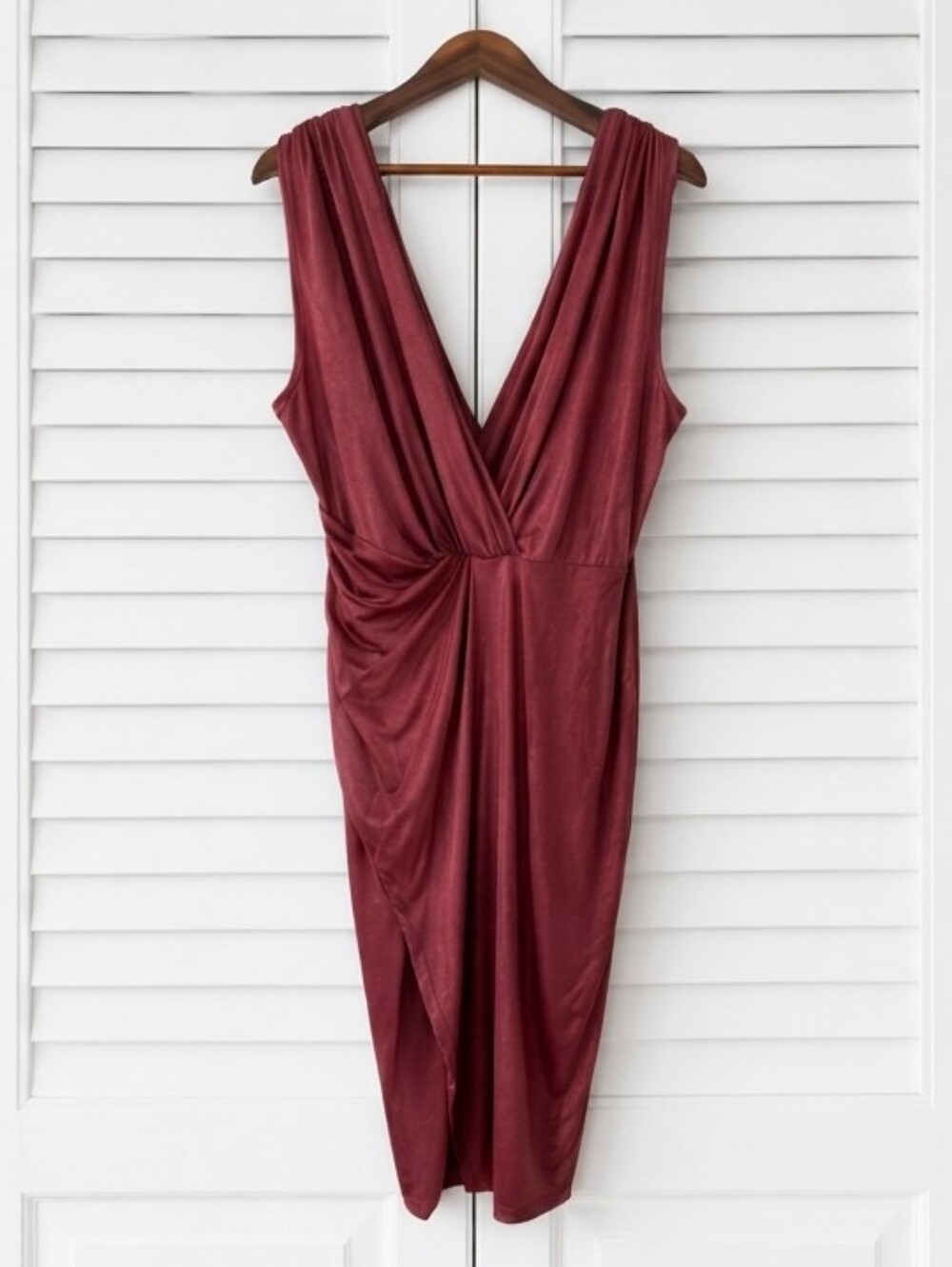Fashion Nova Burgundy Plunge Ruched Bodycon Midi Dress NWT 2X
